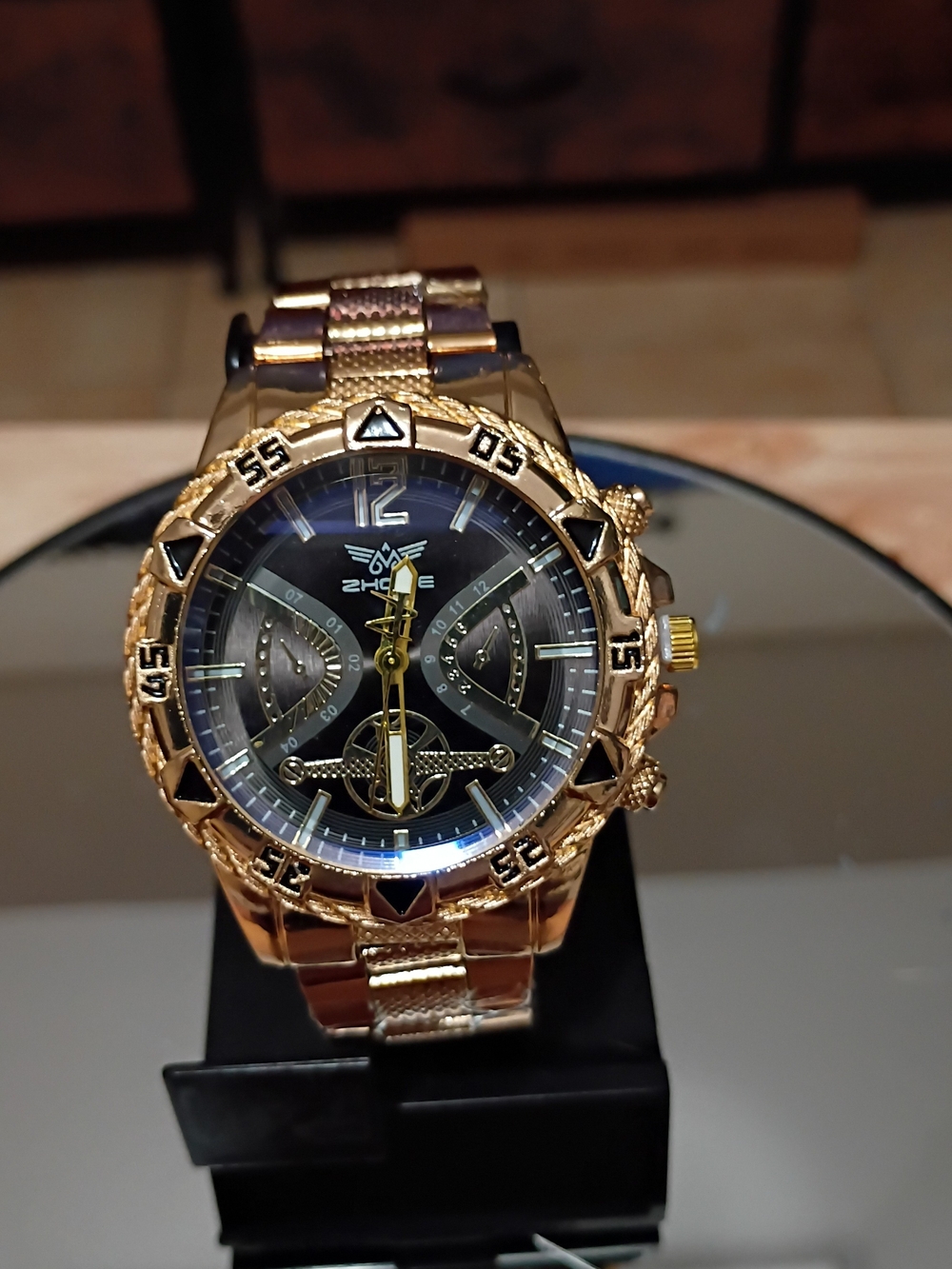 ZHOKE Gold-Tone Men's Chronograph Watch - Black Dial